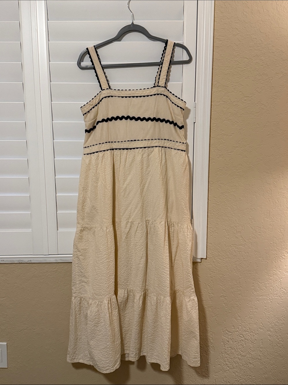 Japna Cream Dress with Black Scalloped Trim